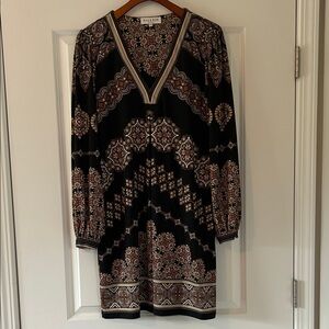 Hale Bob Black and Tan Geometric Dress SZ M